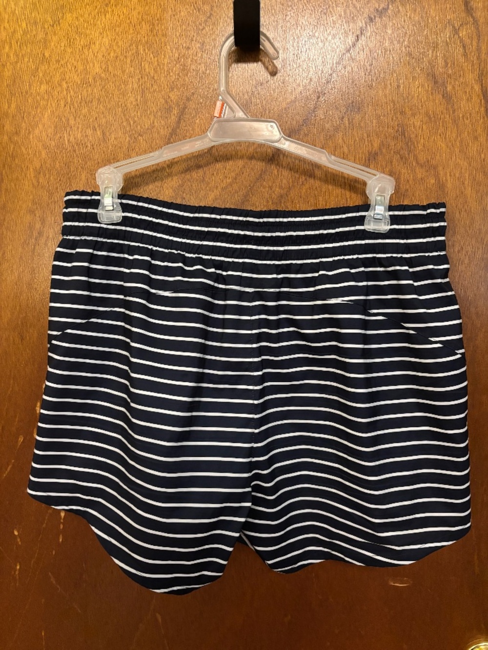Athleta Navy and White Striped Athletic Shorts | Size Medium
